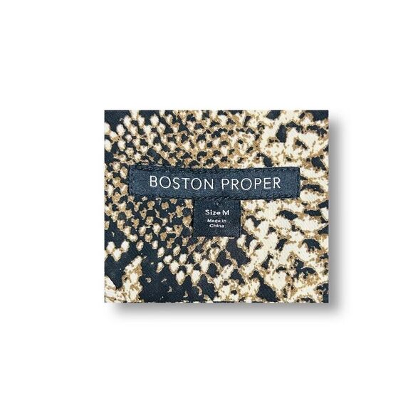 Boston Proper M Snakeskin Print Wrap Blouse Belted V-Neck Long Sleeve Chic Top - Picture 9 of 9